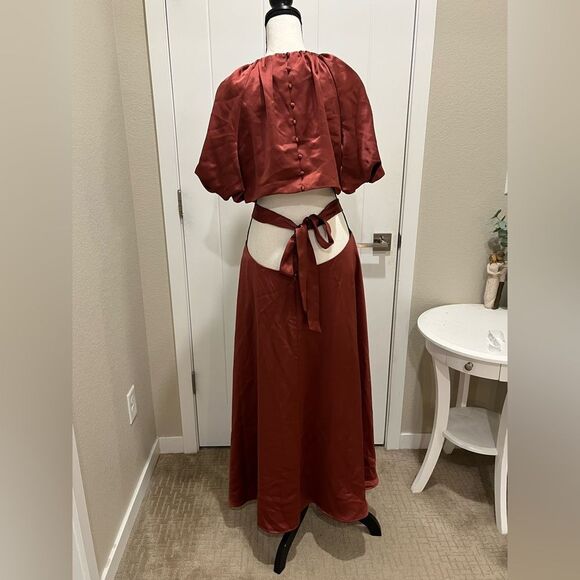 Antonio Melani Troian Cut-Out Short Puffed Sleeve Tie Back Midi Dress - Size 14 - Picture 5 of 8